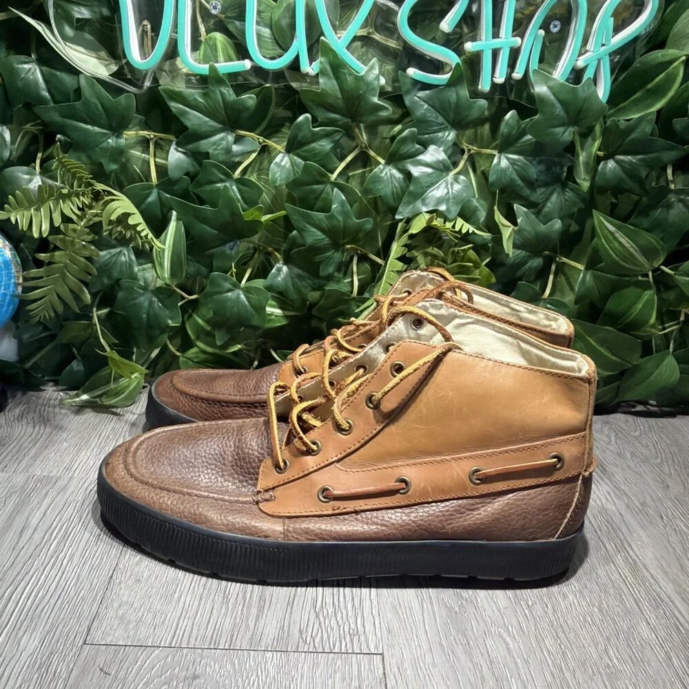 Polo Ralph Lauren Delmont Mens 11.5 Shoes Brown Leather Lace Up Ankle Boots Vtg